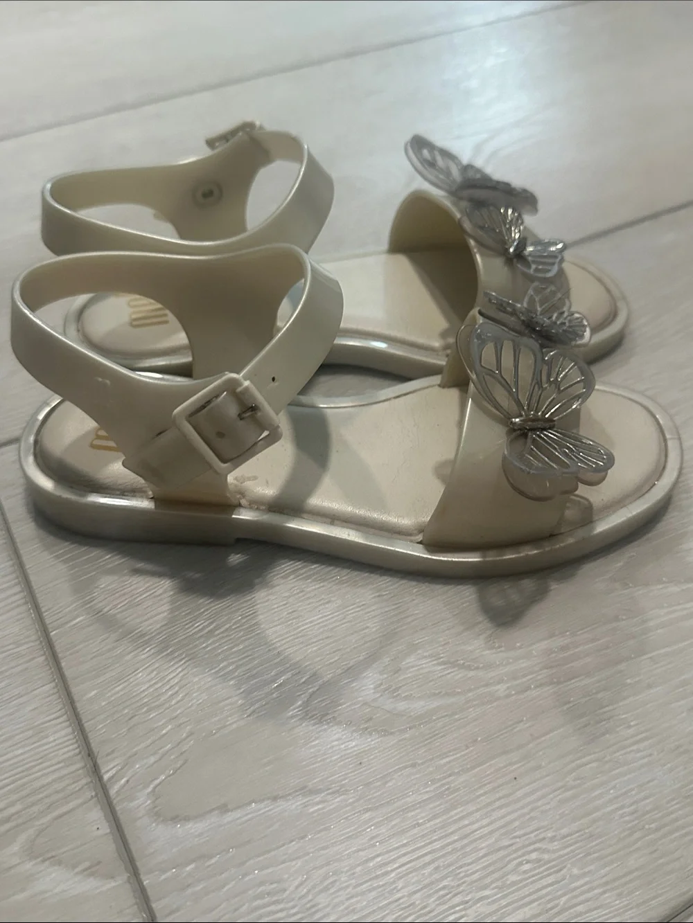 Mini Melissa Cream Girls Butterfly Sandals with Metallic Detail